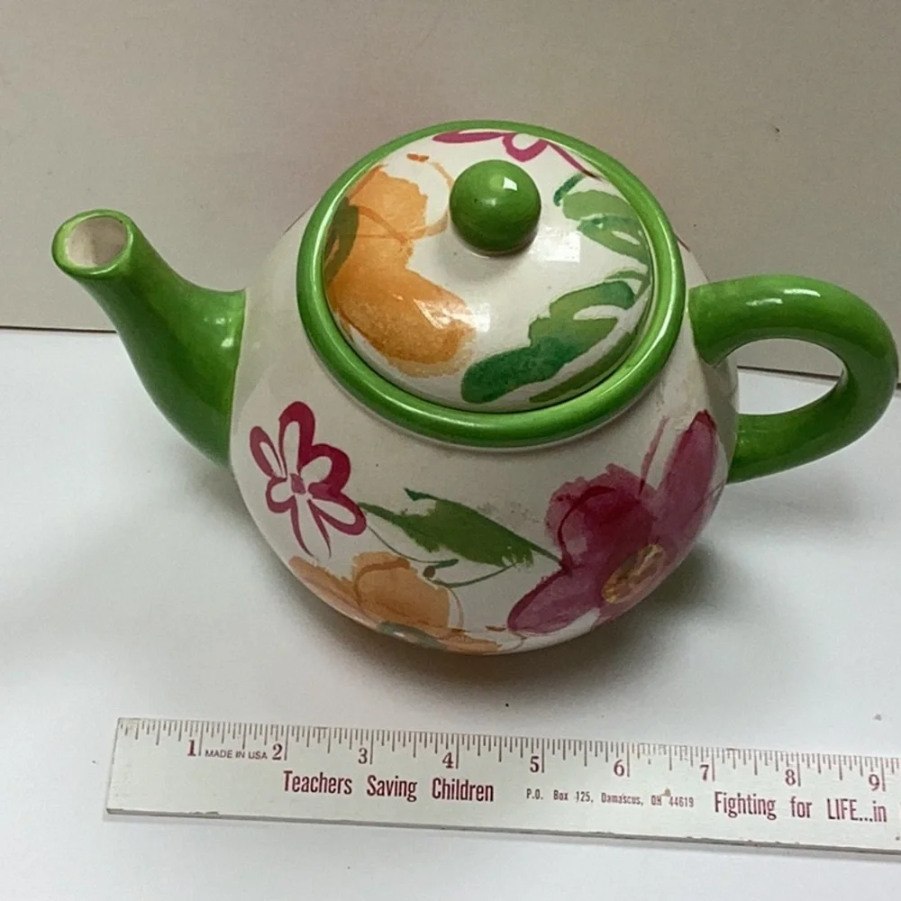 Colorful‎ Telefora Floral Ceramic Orange Pink Green Hippie Happy Charming Teapot